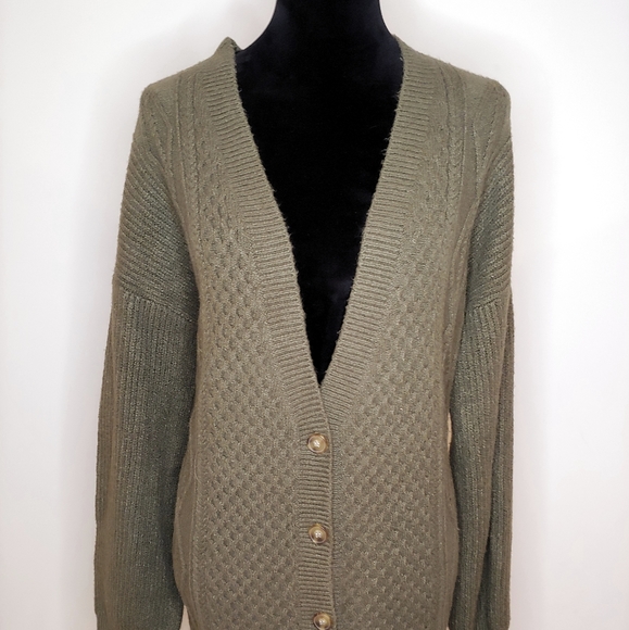 TREASURE & BOND Olive Sarma Cable Cardigan M/L - Picture 5 of 8